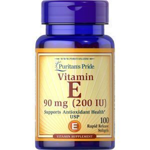 Витамин Е, Vitamin E, Puritan's Pride, 90 мг (200 МЕ), 100 гелевых капсул