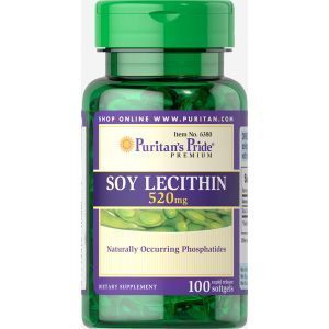Лецитин из сои, Soy Lecithin, Puritan's Pride, 520 мг, 100 гелиевых капсул