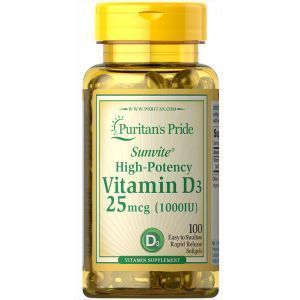 D3 vitamīns, Puritan's Pride, D3 vitamīns, 1000 SV, 100 kapsulas