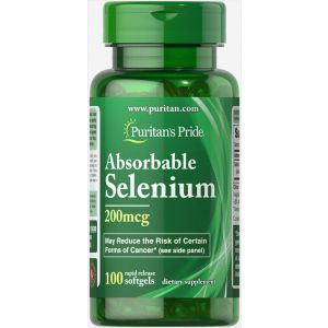 Селен, Absorbable Selenium, Puritan's Pride, 200 мкг, 100 гелевых капсул
