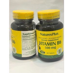 Витамин В6, Vitamin B6, Nature's Plus, 500 мг, 60 таблеток