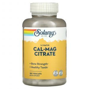 Кальций и магний 1:1, Cal-Mag Citrate, Solaray, высокоэффективный, 180 капсул