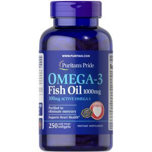 Omega-3 zivju eļļa, Puritan's Pride, 1000 mg, 300 mg Active, 250 kapsulas
