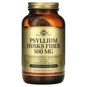 Подорожник, Psyllium Husks Fiber, Solgar, клетчатка шелухи, 500 мг, 200 вегетарианских капсул