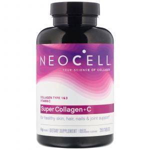 Super Collagen, 1. un 3. tips, kolagēns + C, Neocell, 6000 mg, 250 tabletes