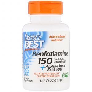 Альфа-липоевая кислота + Бенфотиамин, Benfotiamine + Alpha-Lipoic Acid, Doctor's Best, 150/300 мг, 60 кап. (Default)