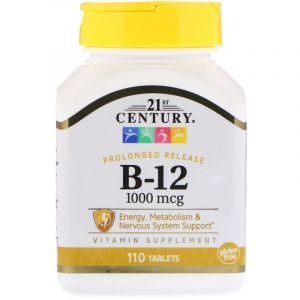 Витамин В12 + кальций, Vitamin B-12, 21st Century, 1000 мкг, 110 таб. (Default)