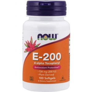Витамин Е, Vitamin E, Now Foods, 134 мг (200 МЕ), 100 гелевых капсул
