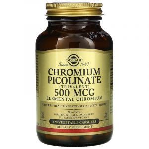 Хром пиколинат, Chromium Picolinate, Solgar, 500 мкг, 120 вегетарианских капсул
