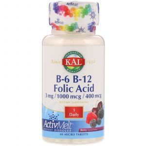 Витамин B12 + B6 фолиевая кислота, Vitamin B-6 B-12 Folic Acid, KAL, ягоды, 60 таблеток (Default)