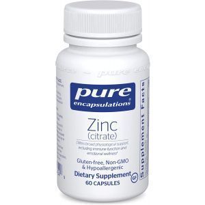 Цинк (цитрат), Zinc (citrate), Pure Encapsulations, для поддержки иммунной системы, репродуктивного здоровья, развития и восстановления тканей, 60 капсул