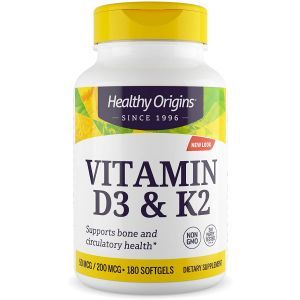 Витамин Д3 и К2, Vitamin D3 + K2, Healthy Origins, 180 гелевых капсул