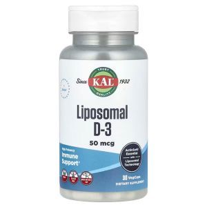 Витамин Д-3, Liposomal D-3, KAL, липосомальный, высокая эффективность, 50 мкг, 30 вегетарианских капсул