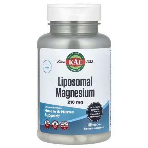 Магний, Liposomal Magnesium, KAL, липосомальный, 210 мг, 60 вегетарианских капсул
