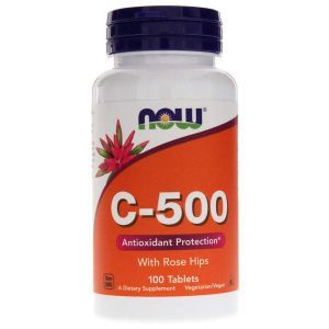 Mežrozīšu C vitamīns, C-500 RH, Now Foods, 500 mg, 100 tabletes
