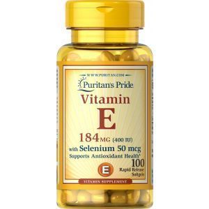 Витамин Е с селеном, Vitamin E, Puritan's Pride, 400 МЕ/50 мкг, 100 гелевых капсул
