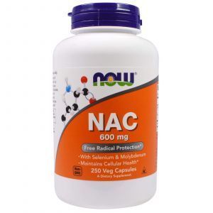 Ацетилцистеин, NAC (N-Acetyl Cysteine), Now Foods, 600 мг, 250 вегетарианских капсул
