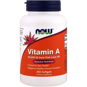 Витамин А, Vitamin A, Now Foods, 25000 МЕ, 250 капсу