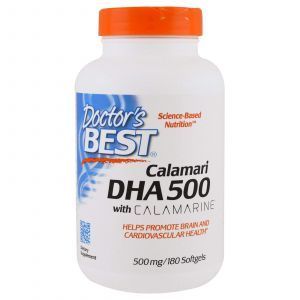 Рыбий жир из кальмара, DHA from Calamari, Doctor's Best, 500 мг, 180 ка