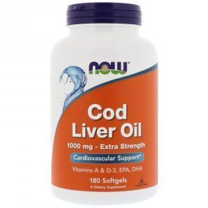 Рыбий жир из печени трески, Cod Liver Oil, Now Foods, 1000 мг, 180 капс