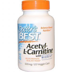 Ацетил карнитин, Acetyl-L-Carnitin, Doctor's Best, 500 мг, 120 кап