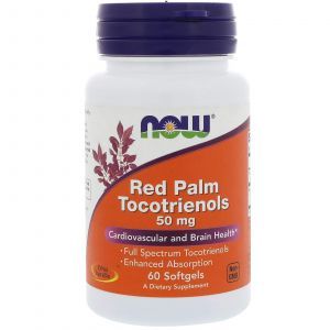Красное пальмовое масло, Red Palm Tocotrienols, Now Foods, токотриенолы, 50 мг, 60 гелевых капсул