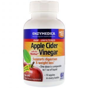 Яблочный уксус, Apple Cider Vinegar, Enzymedica, 60 капсул