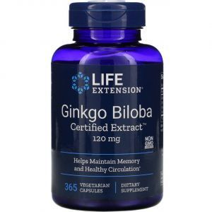 Гинкго Билоба, Ginkgo Biloba, Life Extension, сертифицированный экстракт, 120 мг, 365 капсул (Default)