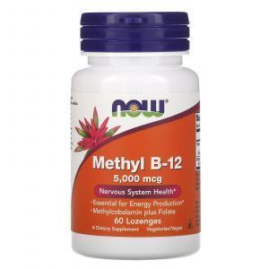 Витамин В12, Methyl B-12, Now Foods, метил, 5000 мкг, 60 леденцов