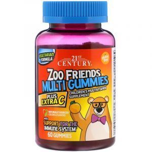 Bērnu multivitamīni ar C vitamīnu, Zoo Friends Multi Gummies, Plus Extra C, 21.gadsimts, 60 gumijas