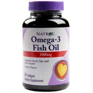 Омега-3, рыбий жир, Omega-3 Fish Oil, Natrol, лимонный вкус, 1000 мг, 60 гелевых капсул