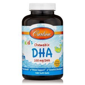 Bērnu zivju eļļa, košļājamā DHA bērniem, Carlson Labs, apelsīns, 100 mg, 180 mīkstās želejas