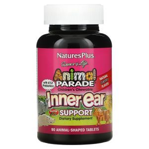 Жевательные витамины для детей с вишневым вкусом, Inner Ear Support, Nature's Plus, Animal Parade, 90 животных