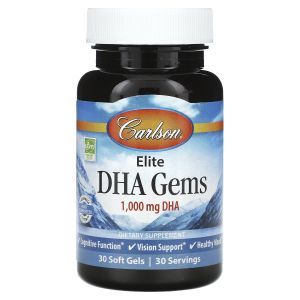 Докозагексаеновая кислота (ДГК), Elite DHA Gems, Carlson Labs, 1000 мг, 30 гелевых капсул
