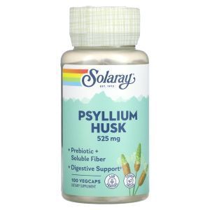 Подорожник, Psyllium Husk, Solaray, шелуха, 525 мг, 100 вегетарианских капсул
