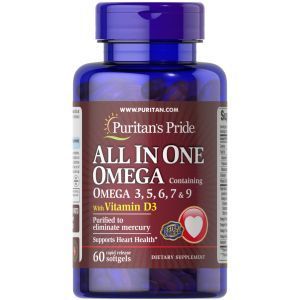 Omega 3-5-6-7-9 ar D3 vitamīnu, Puritan's Pride, 60 kapsulas