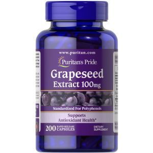 Экстракт виноградных косточек, Grapeseed Extract, Puritan's Pride, 100 мг, 200 капсул