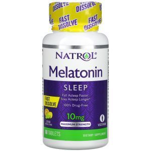 Мелатонин, Melatonin, Natrol, быстрорастворимый, максимальная сила, цитрусовый, 10 мг, 60 таблеток для рассасывания