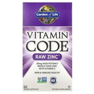 Neapstrādāts cinks ar C vitamīnu, vitamīna kods, neapstrādāts cinks, dzīvības dārzs, vitamīna kods, 60 kapsulas