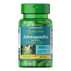 Ашваганда, Ashwagandha, Puritan's Pride, стандартизированный экстракт, 300 мг, 50 капсул
