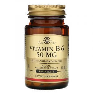 B6 vitamīns, B6 vitamīns, Solgar, 50 mg, 100 tabletes